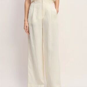 Everlane The Way High 100% Linen Drape Trouser Pant Bone